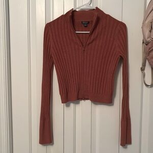 Wild fable orange ribbed long sleeve cropped zip up, size small.